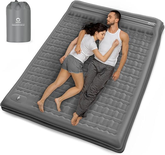 QPAU Camping Sleeping Pad, 2 Person Camping Mat, Enhanced Support for Healthy, with Built-in Foot Pump, 4.7 Inch Durable Sleeping Mattress for Camping, Hiking, Backpacking and Home