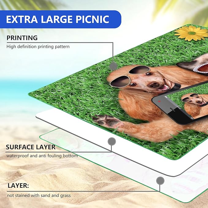 Picnic Blanket, Foldable Waterproof Sand Mat, Extra Large Picnic Blanket Outdoor Picnic Mat Beach Blanket for Park Grass Camping Hiking Travel Family Concerts