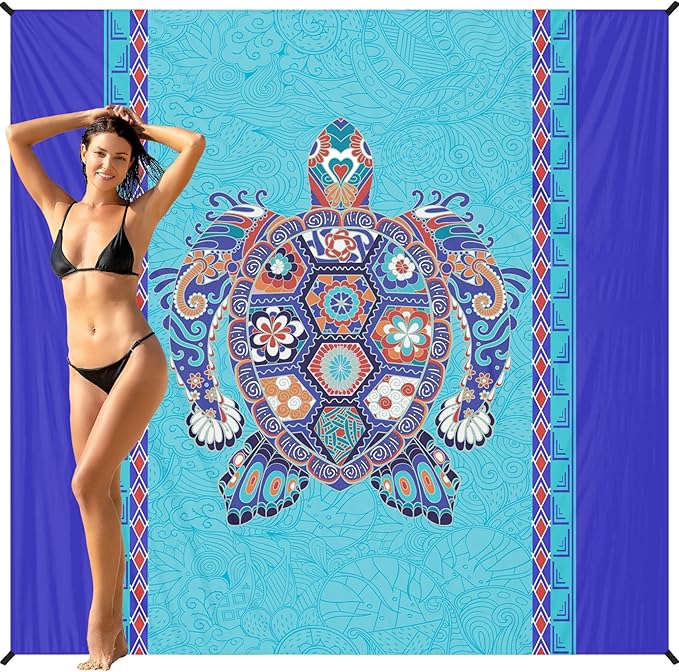 BYDOLL Beach Blanket Waterproof Sandproof 78''×81'' 1-7 Adults Oversized Lightweight Large Picnic Mat Waterproof Sandproof Blanket for Beach