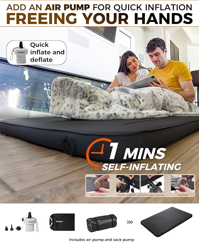 KingCamp Self Inflating Sleeping Pad for Camping Ultra Thick Double Single Foam Mattress High R Value Camping Air Pad Mat, Multi Colors & Sizes