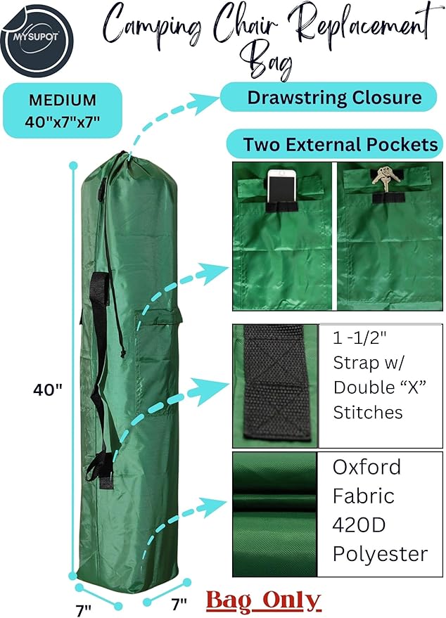 Replacement Bag for Folding Camping Chair, Portable Camp Chair, Hammock, Yoga Mat, Umbrella, Tents, Tripods, Fishing Poles - 420D Oxford Polyester Fabric