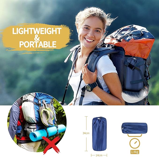 ONTYZZ Double Ultralight Inflatable Sleeping Pad for 2 Persons, Camping, Blue, Waterproof with Built-in Foot Pump