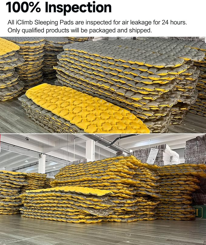 iClimb Ultralight Compact Sleeping Pad with Built-in Pump Inflatable Portable Air Mattress for Camping Backpacking Hiking (Yellow)