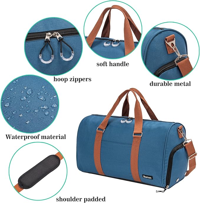 Kuston Sports Gym Bag with Shoe Compartment&Wet Pocket,Travel Duffel bag,Weekend Bag,Workout Bag Suitable for Men and Women