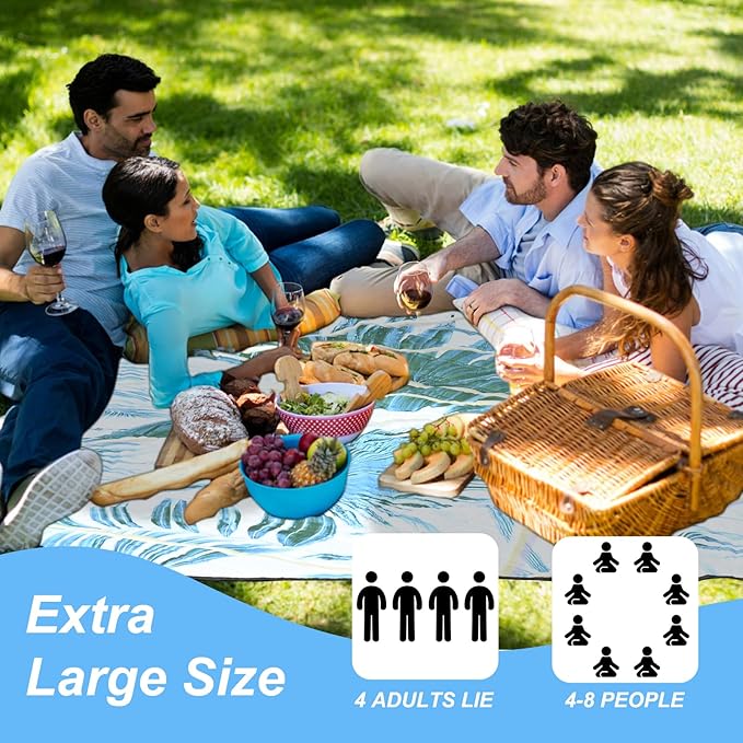 Picnic Blankets Outdoor Extra Large Thick- Waterproof Beach Mat Sand Free Foldable with Carry Strap,Portable Camping Blanket, Park Blanket for Grass Lawn Hiking Travel Concerts Gifts Ideas