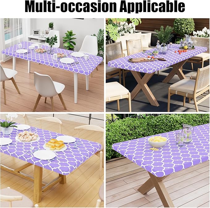 Smiry Rectangle Picnic Table Cover, Waterproof Elastic Fitted Camping Tablecloths for 4 Foot Tables, Wipeable Flannel Backed Vinyl Tablecloth Protector for Indoor, Outdoor (Lavender, 24x48 Inches)