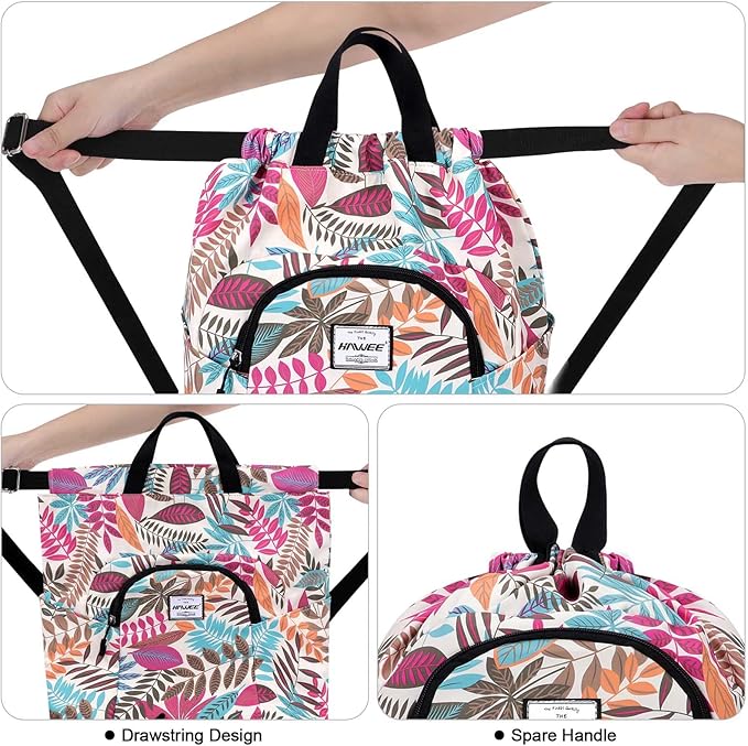 Dry Wet Drawstring Backpack with Shoe Compartment for Women Adjustable Gym Bag