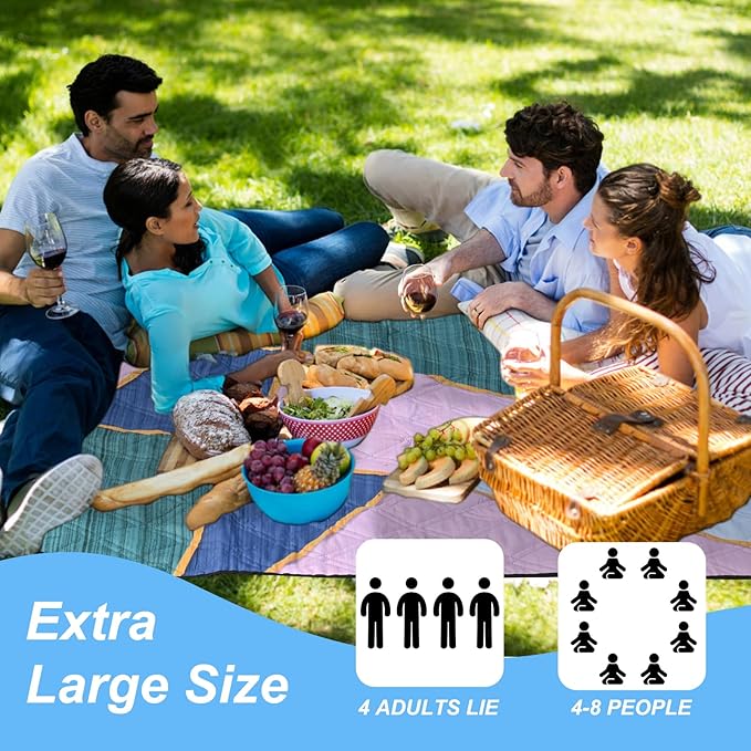 Picnic Blankets Outdoor Extra Large Thick- Waterproof Beach Mat Sand Free Foldable with Carry Strap,Portable Camping Blanket, Park Blanket for Grass Lawn Hiking Travel Concerts Gifts Ideas