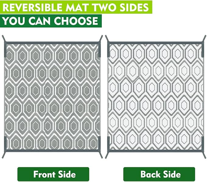 Outdoor Camping Rug Patios Clearance Plastic Straw Weatherproof Reversible Mats, Large Floor Mat for RV, Backyard, Deck, Picnic, Beach, Trailer, Camping
