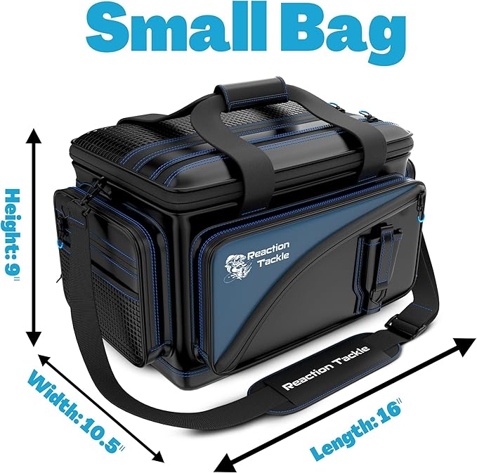 Reaction Tackle Fishing Tackle Bag – Salt Water Resistant Fishing Bag, 1000D PVC Waterproof Material, Tackle Box Organizer with Dividers for 3600 or 3700 Trays (Small, Medium, Backpack only fit 3600)
