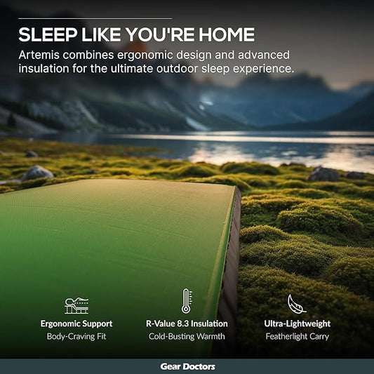 Gear Doctors Artemis 3D Self-Inflating Sleeping Pad – 8.3 R-Value Camping Mattress – Insulated Sleeping Mat for Cold Weather, Backpacking, Hiking, Tent, Outdoor Use