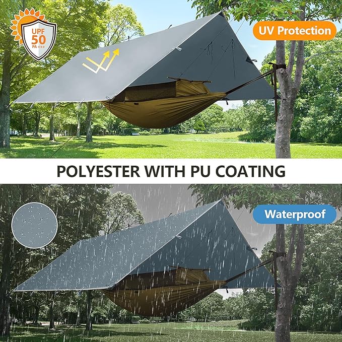 FREE SOLDIER Waterproof Portable Tarp, 10x10.5ft, Blue Gray, Camping, Backpacking, Hiking, Fishing, Hunting