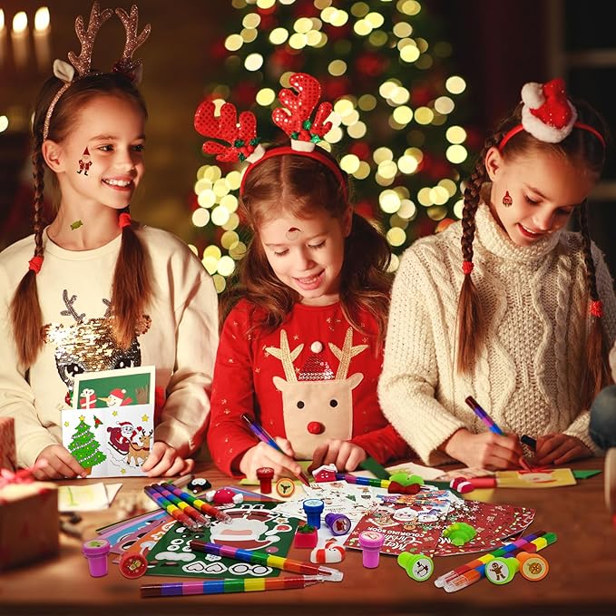 Cinrobiye 72 Pieces Merry Christmas Party Favors Max Holiday Coloring Books Tattoo DIY Sticker Stampers Class Reward Prizes for Christmas Holiday Winter Party Supplies