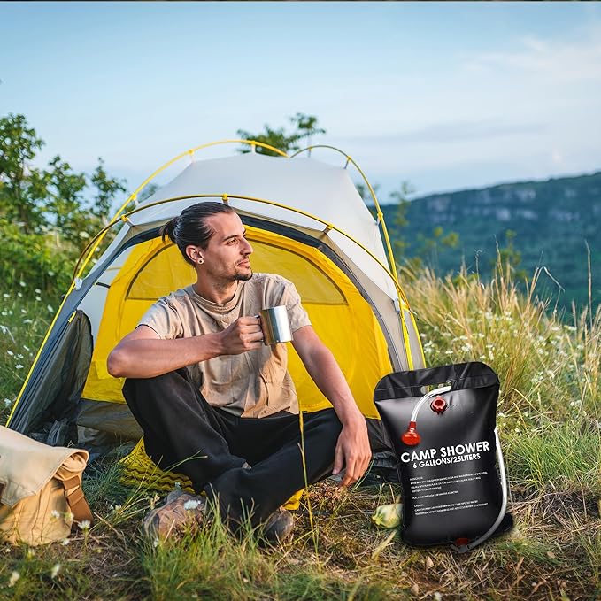 Solar Shower Bag, 5 Gallons/20L Portable Camping Shower Bag, with Removable Hose and Switchable Shower Head for Camping Beach Swimming Outdoor Traveling (Black)