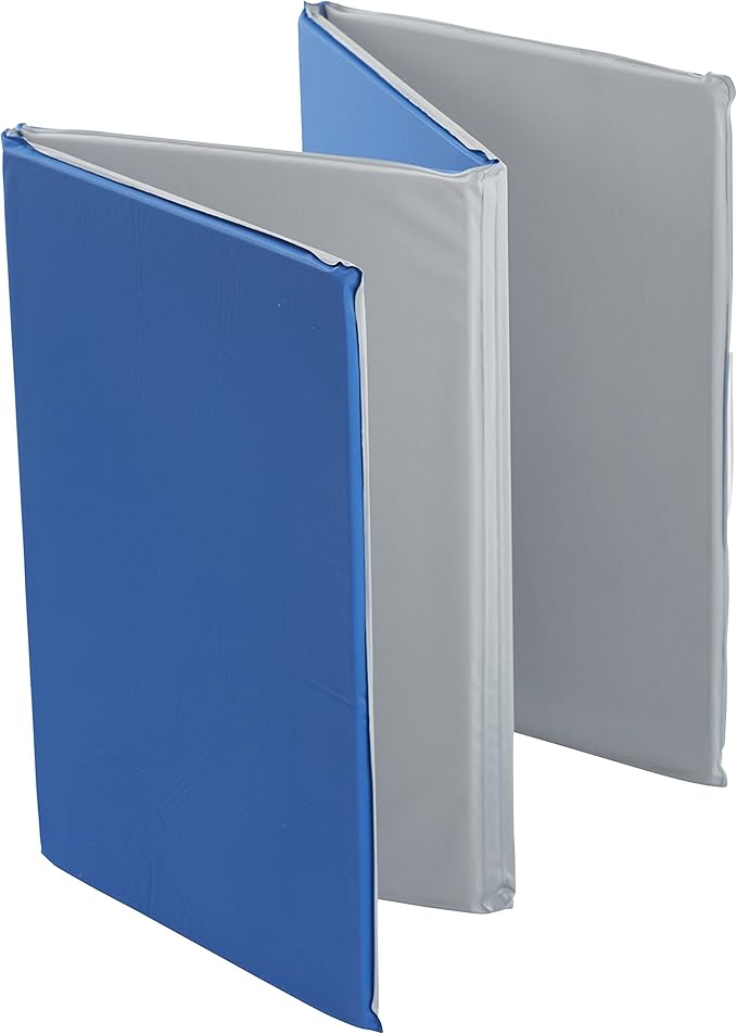 ECR4Kids Everyday Folding Rest Mat, 4-Section, 5/8in, Sleeping Pad, Blue/Grey, 5-Pack