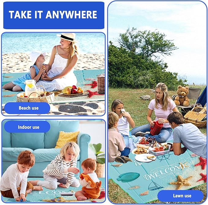 Picnic Blanket, Foldable Waterproof Sand Mat, Extra Large Picnic Blanket Outdoor Picnic Mat Beach Blanket for Park Grass Camping Hiking Travel Family Concerts
