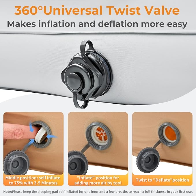 KingCamp Sleeping Pad for Camping, Self Inflating R 9.5 Sleeping Pad for All Seasons, 3" Thick Camping Mattress Mat for Outdoor Tent Cot Car Backpacking, PVC Free (Lightgrey/Charcoal)