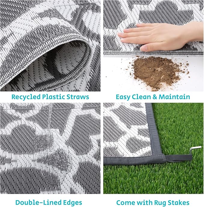 HEBE Outdoor Rug 9'x18' for Patios Waterproof Clearance Reversible Patio Mat Plastic Straw Rug RV Camping Mat Outside Area Rug Carpet for Camping RV,Porch,Deck,Balcony,Camper,Backyard