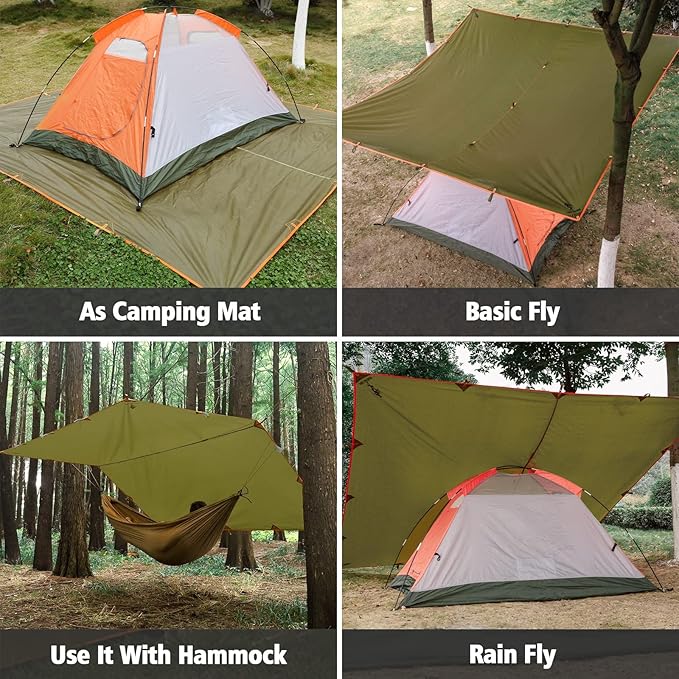 FREE SOLDIER Camping Tarp - Waterproof Portable Multifunctional Outdoor Traveling Awning Backpacking Shelter Rain Tarp (Brown 1313ft)