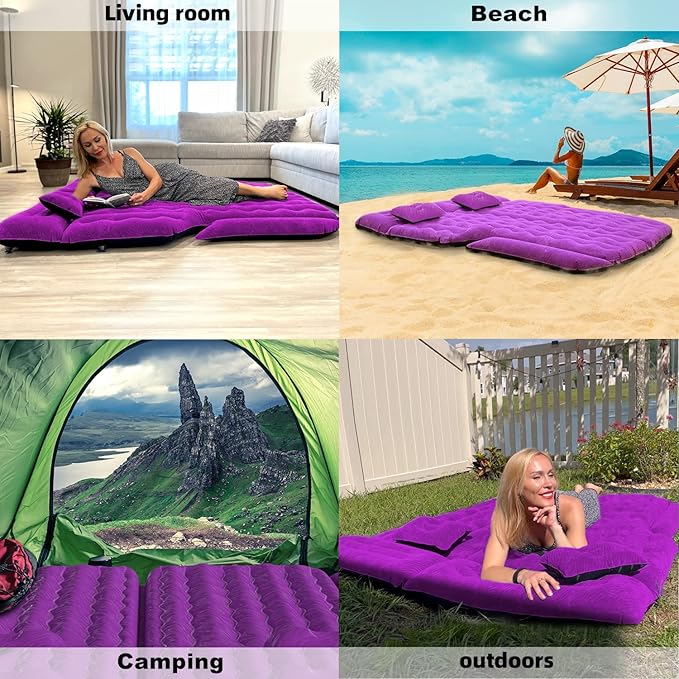 Umbrauto SUV Camping Air Mattress Bed for Mid-to-Full Size SUVs, Inflatable Car Sleeping Airbed for Fold-Down Backseat Back Trunk, with Air Pump, Pillows and Carry Bag
