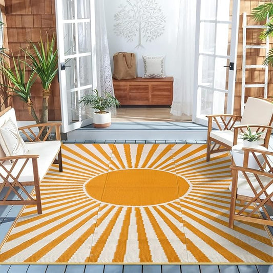 Wonnitar Outdoor Rug 6x9 Waterproof - Reversible Plastic Straw Patios Rug, Large Outside Portable Camper RV Mat, Outdoor Carpet for Deck Picnic Balcony Backyard Porch (Orange, 6'x9')
