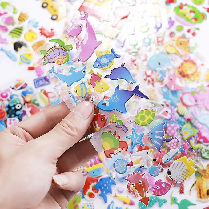 3D Stickers for Kids Toddlers 550+ Vivid Puffy Kids Stickers 24 Different Sheets, Colored 3D Stickers for Boys Girls Teachers, Reward, Craft Scrapbooking