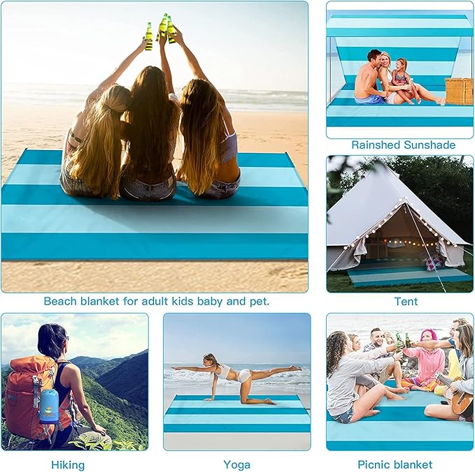 BYDOLL Beach Blanket 78''X81'' 4-7 Adults Oversized Lightweight Waterproof Sandproof Blanket for Beach Large Picnic Mat Travel Camping