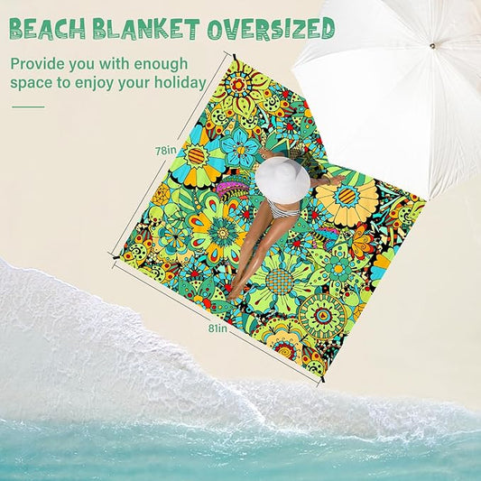 Beach Blanket Waterproof Sandproof 1-7 Adult Oversized 78 '' × 81 '' Lightweight Durable Compact Sand Free Beach Mat for Travel Camping Hiking Picnic Blanket Extra Large