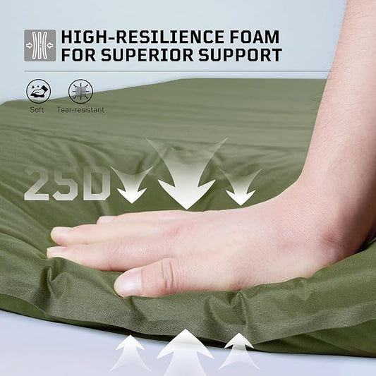 Self Inflating Sleeping Pad for Camping, Insulated Inflatable Camping Mattress for Winter, with Pillow, Dual Valves, Memory Foam, Sleeping Mat for Backpacking, Hammock, Tents, Floor