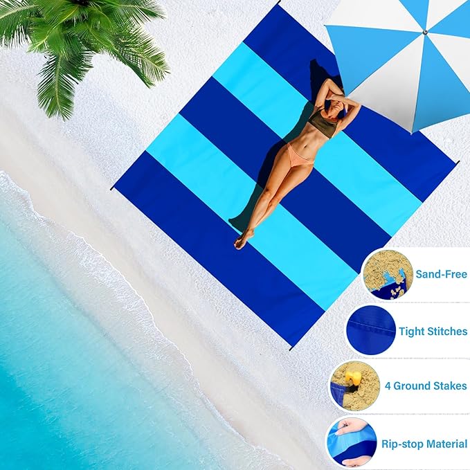 BYDOLL Beach Blanket Waterproof Sandproof 78''×81'' 1-7 Adults Oversized Lightweight Large Picnic Mat Waterproof Sandproof Blanket for Beach