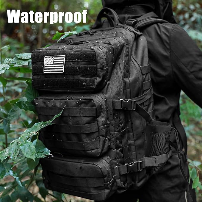50L Military Tactical Backpack Large Day Backpack for Men Molle Army 3 Days Assault Pack Bug Out Bag Water Resistant and Heavy Duty Hiking Treeking Rucksack - Black