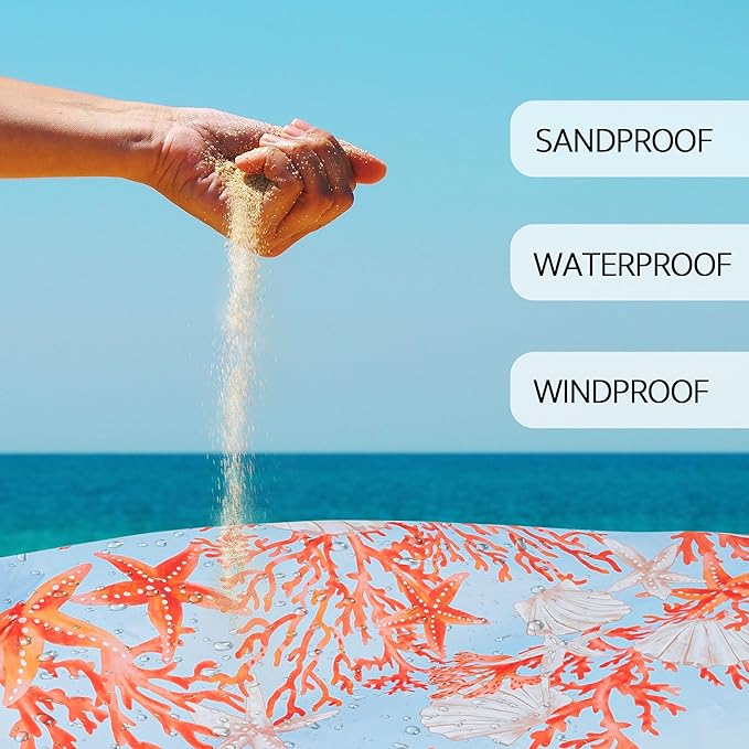 Beach Blanket, Waterproof Sandproof Beach Blanket with 4 Stakes & 4 Pockets, 78''×86'' Large Compact Lightweight Sand Free Outdoor Mat Essentials for Camping, Travel, Hiking