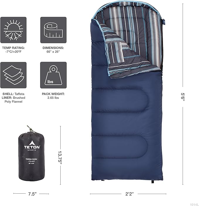 Teton Junior, 20 Degree and 0 Degree Sleeping Bags. Finally, Sleeping Bag for Boys, Girls, All Kids, Warm and Comfortable, for All Camping Weather and Built to Last