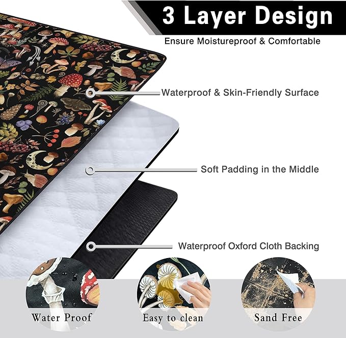 Extra Large Picnic Blankets Waterproof Foldable (80"x 80") Mushroom Beach Blanket Waterproof Sandproof,3-Layer Thicking Mat Outdoor Packable Camping Blanket