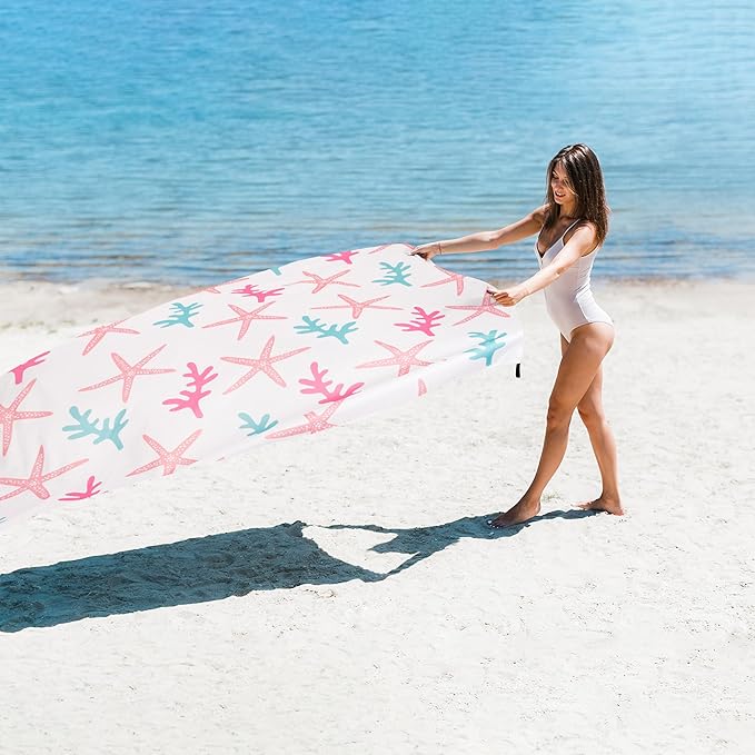 Beach Blanket Waterproof Sandproof, 78''×86'' Large Beach Mat Sand Free, Lightweight Compact Foldable Picnic Blankets w/ 4 Stakes & Pockets for Camping, Travel, Beach Vacation Essential Accessories