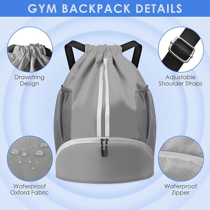 BROTOU Soccer Bags, Football Backpack, Volleyball Bag, Drawstring Soccer Backpack with Ball and Shoe Compartment