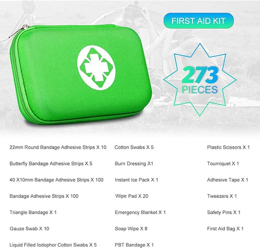 Car-Home Survival First-Aid Kit Emergency-Kit - Green 273Piece Equipment Travel Supplies First Aid Set Home Essentials Camping Hiking YIDERBO