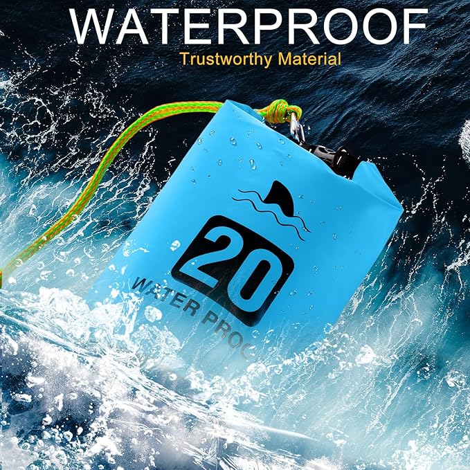 2 Set 20L Sand Anchor Heavy Duty Buoy Kit 2 in 1 Kayak Anchor Floating Waterproof Dry Bag with High Visibility Float Rope for Lake Beach Boat Hiking Camping Water Sports Surfing Kayaking(Sky Blue)