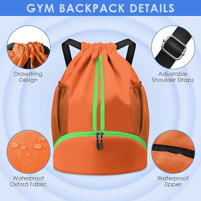 BROTOU Soccer Bags, Football Backpack, Volleyball Bag, Drawstring Soccer Backpack with Ball and Shoe Compartment