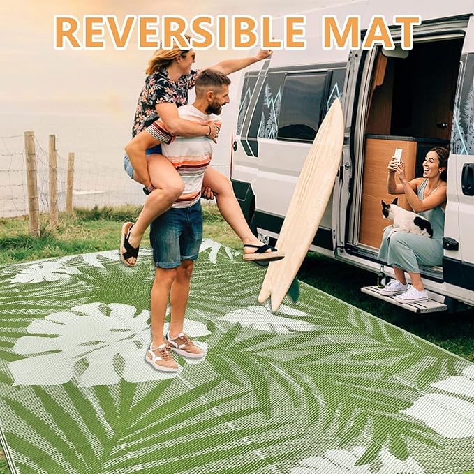 Homcomoda Outdoor Rugs 8’x10’ Waterproof Reversible Patio Rugs Outdoor Clearance Lightweight Outdoor Rugs Portable RV Camping Mats for Tents Deck Porch BBQ Beach Backyard