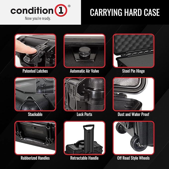 Condition 1 25" Large Rolling Hard Travel Case Model 287 Lockable Storage Box, Waterproof Dustproof Protective Luggage with Handle, Made in USA, 24.53"x19.55"x10.95" Black