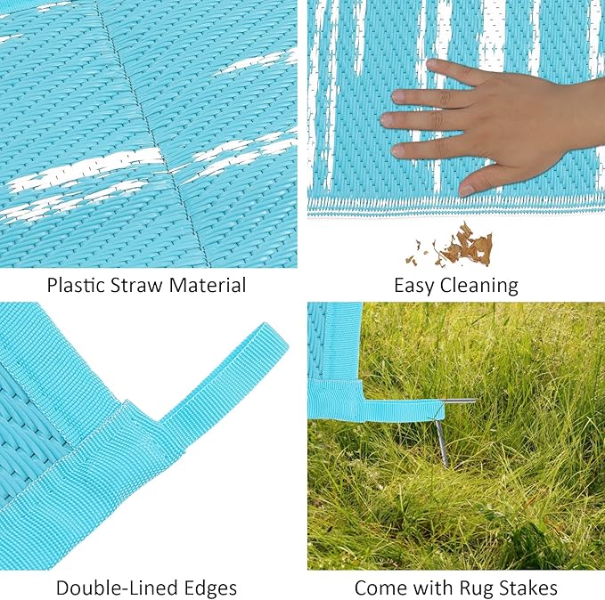 HEBE Outdoor Rug 9'x12' for Patios Clearance Waterproof Patio Mat Plastic Straw Rug Reversible RV Camping Tent Rug Outside Indoor Outdoor Area Rugs for RV,Deck,Beach,Balcony,Camper