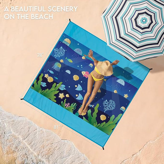 BYDOLL Beach Blanket Waterproof Sandproof 78''×81'' 1-7 Adults Oversized Lightweight Large Picnic Mat Waterproof Sandproof Blanket for Beach