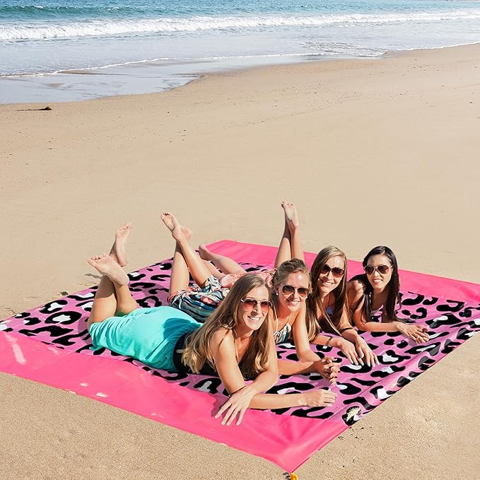 Sandproof Waterproof Beach Blanket, 80"x80" Large Beach Mat for 4-6 Adults, Lightweight Quick Dry Windproof Picnic Mat
