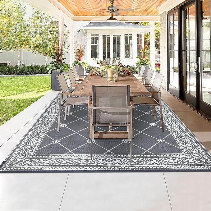 HiiARug Outdoor Rugs 8'x10' for Patios Waterproof RV Mats Camping Rug Outdoor Area Rug Lightweight Portable Outdoor Plastic Straw Rug for Patio, RV, Camping, Balcony, Beach