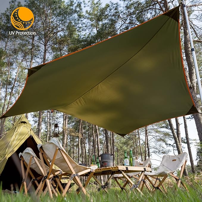 FREE SOLDIER Waterproof Portable Tarp Multifunctional Outdoor Camping Traveling Awning Backpacking Tarp Shelter Rain Tarp (Greenish Brown 6 Loop 10×12ft)