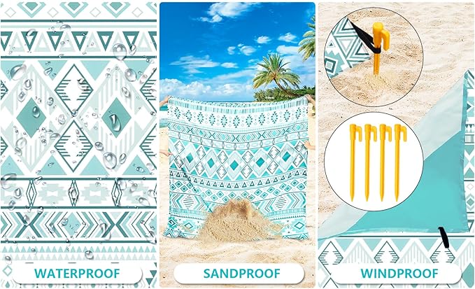 AISPARKY Beach Blanket Waterproof Sandproof Quick Drying Beach Mat Extra Large Outdoor Picnic Blanket for Travel Camping Hiking