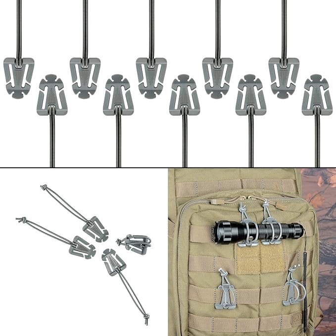 BOOSTEADY 36PCS Attachments for Tactical Backpack Vest Belt,D-Ring Grimloc Locking Gear Clip, Web Dominator Elastic Strings, Strap Management Tool Buckle,Hydration Tube Clips,Key Ring,MOLLE Bag