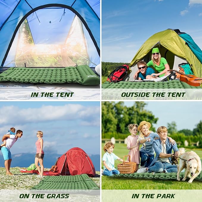 Camping Sleeping Pad, Ultralight Inflatable Camping Mat with Pillow Built-in Foot Pump Inflatable Sleeping Pads for Hiking Backpacking Camping Family Trips Tent(Green)