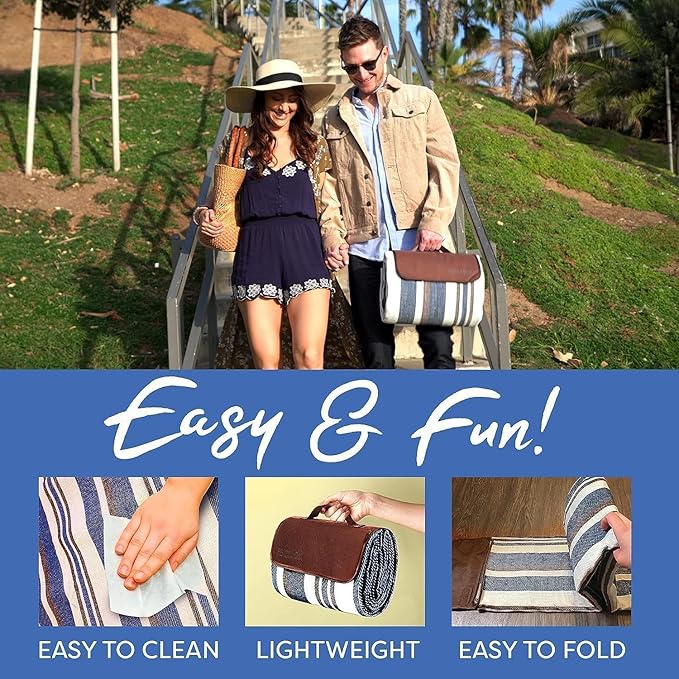 scuddles Extra Large Picnic & Outdoor Blanket Dual Layers for Outdoor Water-Resistant Handy Mat Tote Spring Summer Camping Blanket Great for The Beach